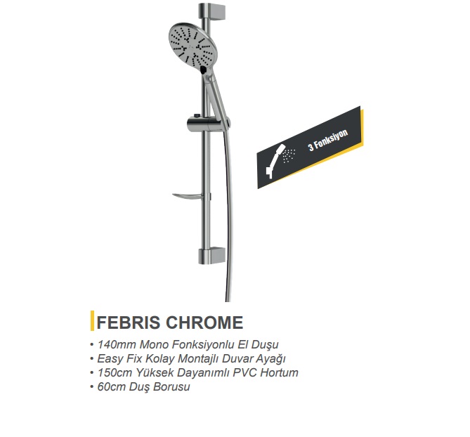 CROMEART FEBRIS CHROME SÜRGÜLÜ DUŞ SETİ